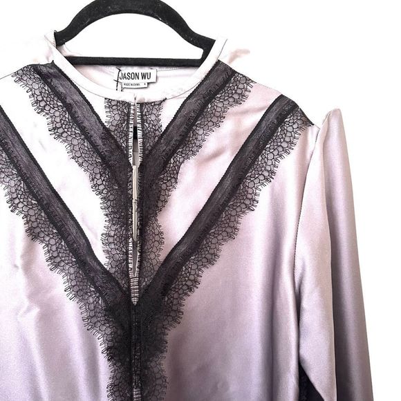 JASON WU Ombre Print Silk Charmeuse Shirt Lace Trim NWT Sz 4 - Picture 3 of 5